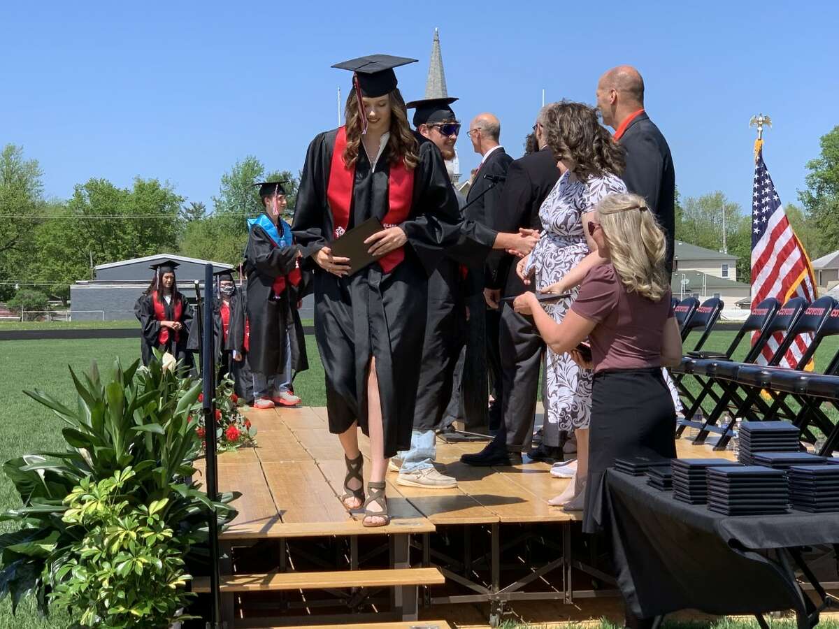 The Reed City High School 139th commencement ceremony was held on the RCHS football field Sunday, May 15, with 95 graduating seniors walking across the stage. RCHS Distinguished Alumnus Award winner, James G. George, class of 1963 was the keynote speaker.