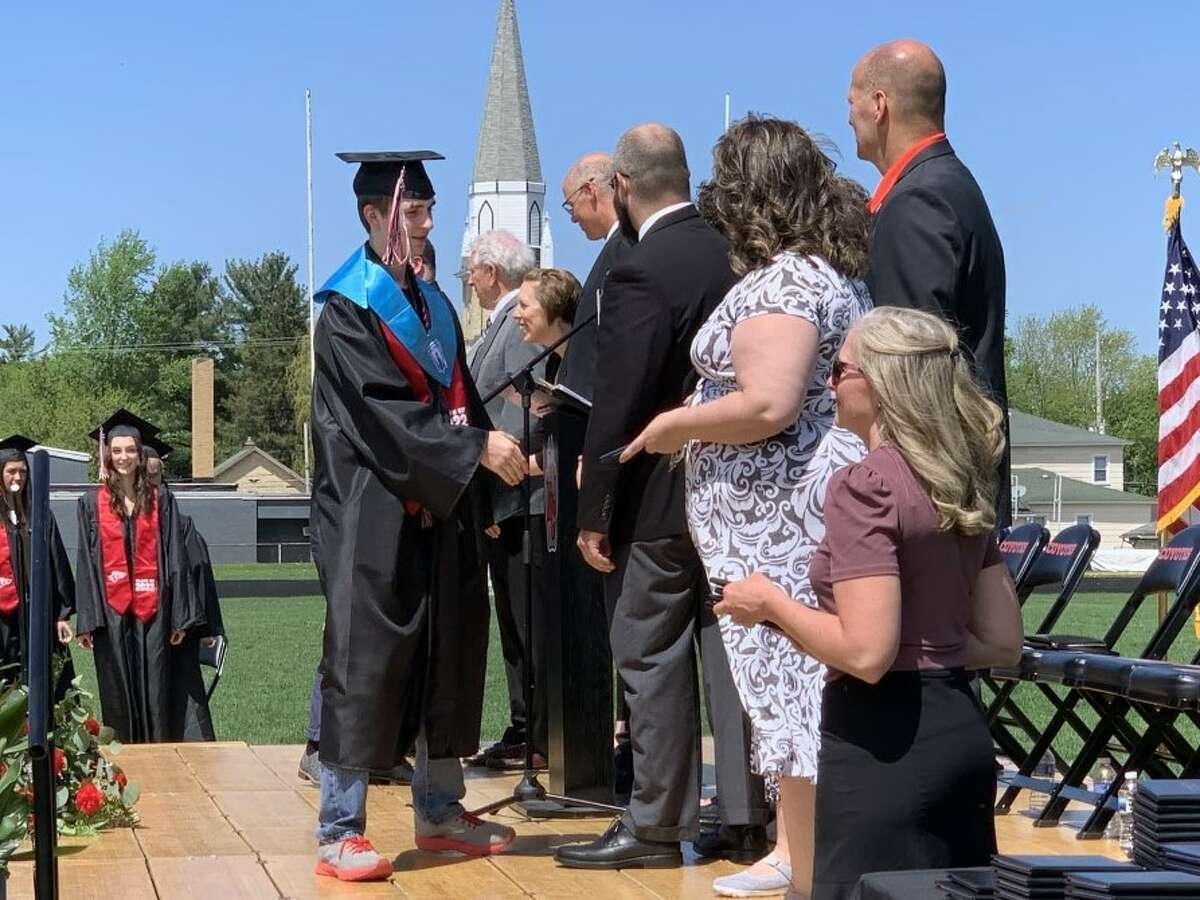 The Reed City High School 139th commencement ceremony was held on the RCHS football field Sunday, May 15, with 95 graduating seniors walking across the stage. RCHS Distinguished Alumnus Award winner, James G. George, class of 1963 was the keynote speaker.