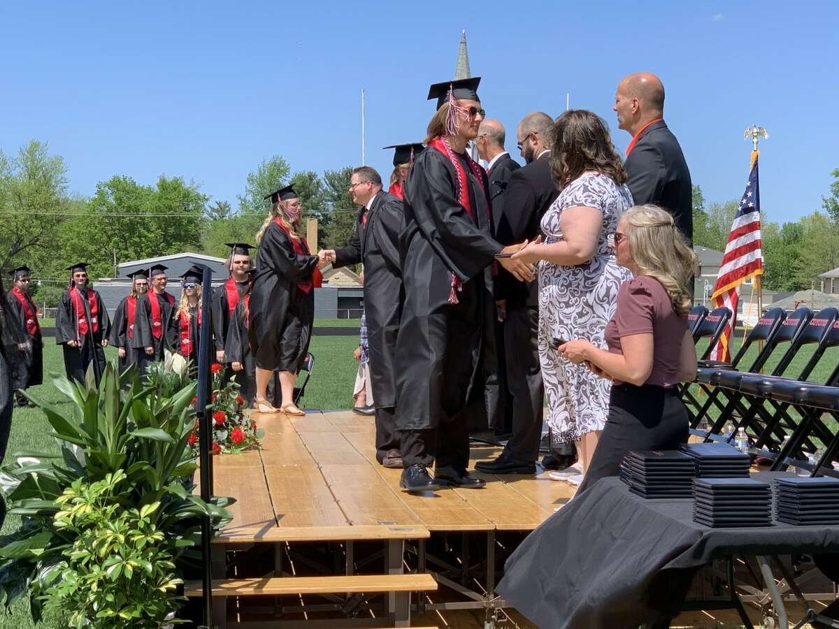 The Reed City High School 139th commencement ceremony was held on the RCHS football field Sunday, May 15, with 95 graduating seniors walking across the stage. RCHS Distinguished Alumnus Award winner, James G. George, class of 1963 was the keynote speaker.