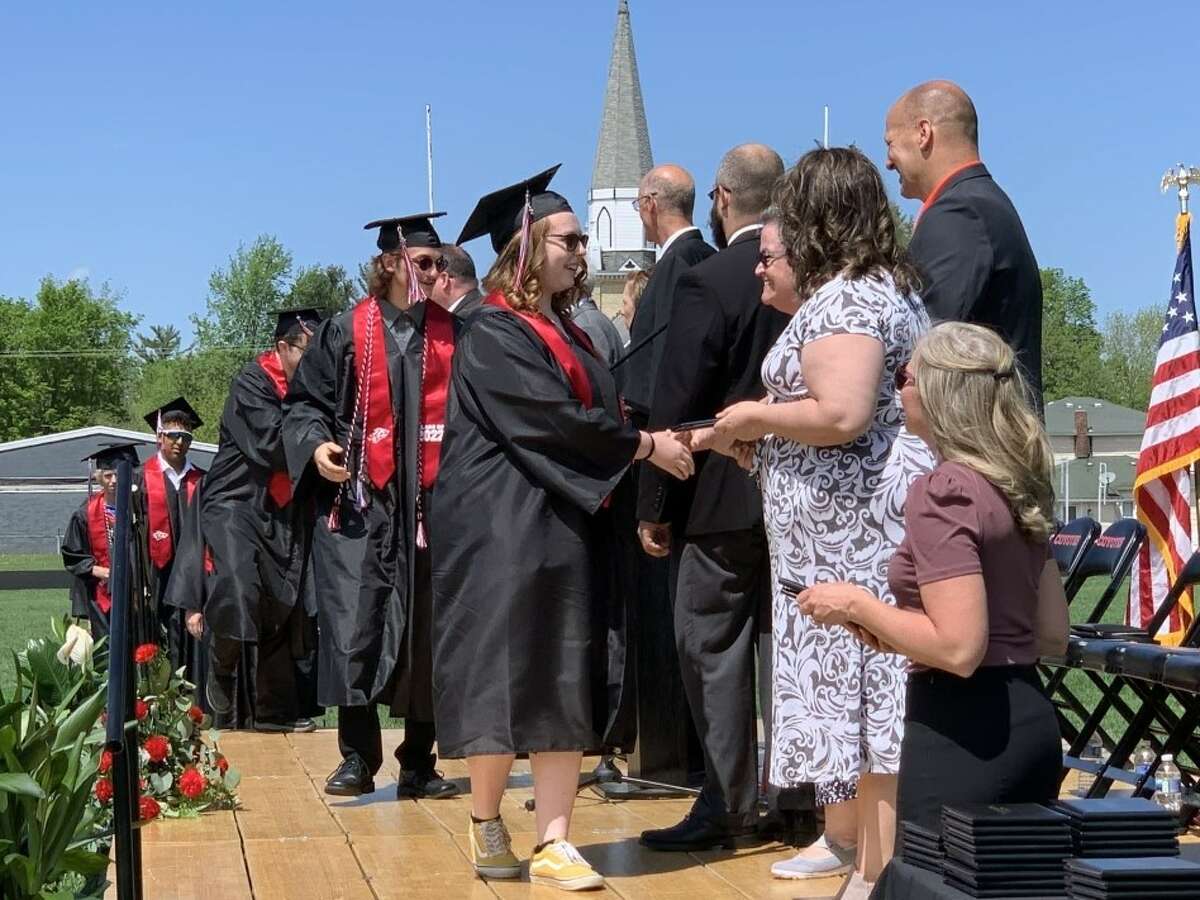 The Reed City High School 139th commencement ceremony was held on the RCHS football field Sunday, May 15, with 95 graduating seniors walking across the stage. RCHS Distinguished Alumnus Award winner, James G. George, class of 1963 was the keynote speaker.