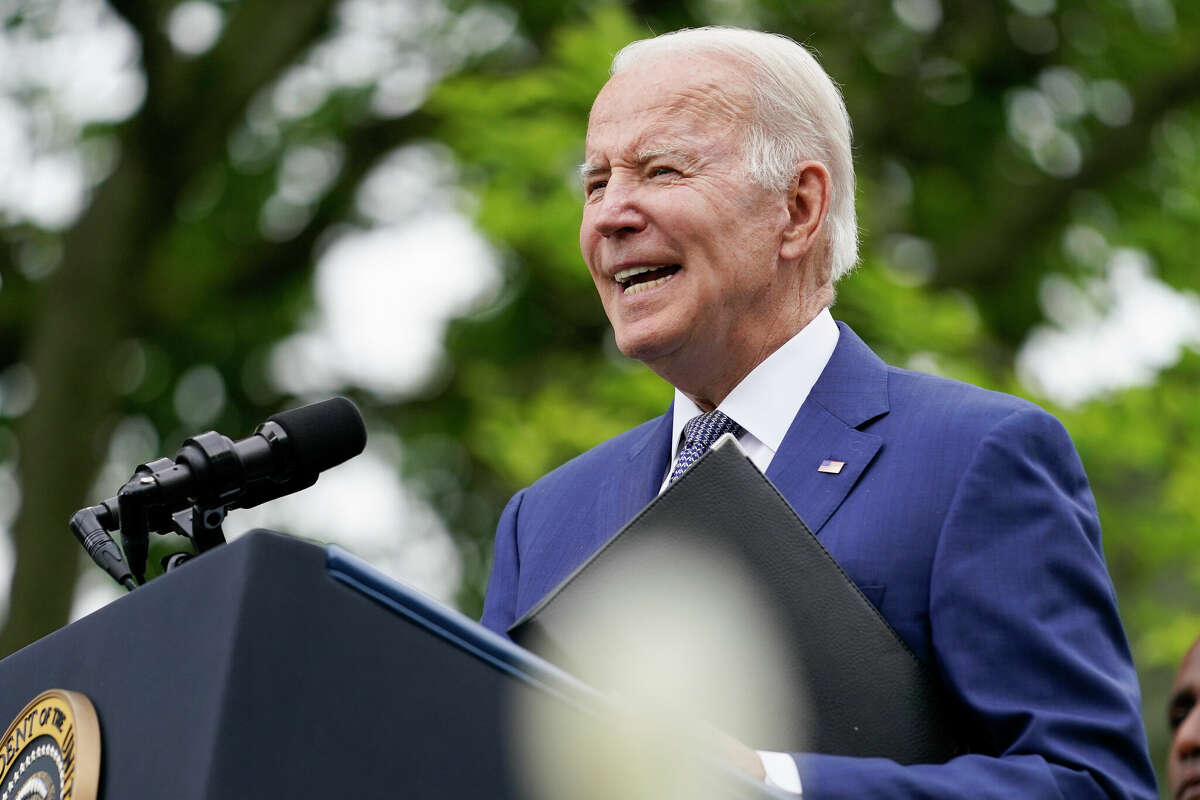 President Joe Biden speaks in the Rose Garden of the White House in Washington, Friday, May 13, 2022, during an event to highlight state and local leaders who are investing American Rescue Plan funding. (AP Photo/Andrew Harnik)
