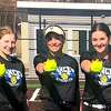 Waterford softball players Brielle Kenney, Maddie Burrows, and Anna Dziecinny.