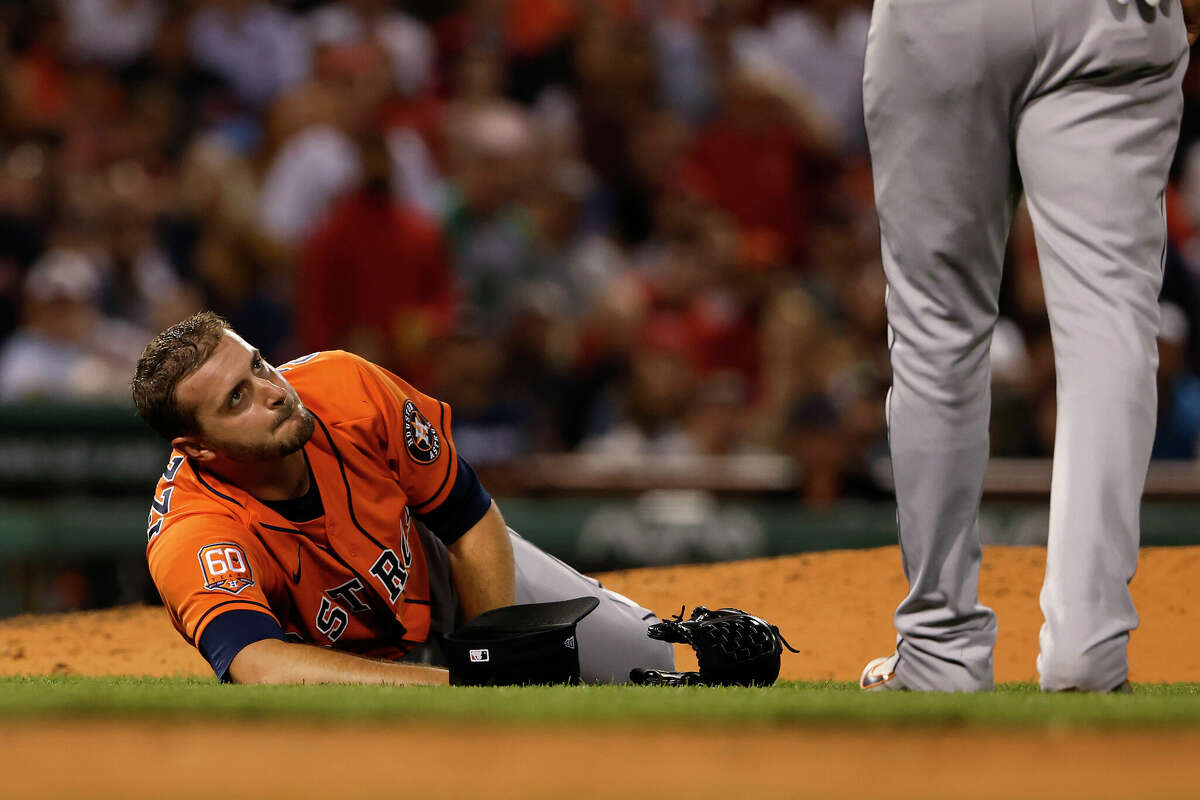 Astros pitcher Jake Odorizzi was placed on the 15-day injured list Tuesday after being carted off the field during Monday's loss at Boston.