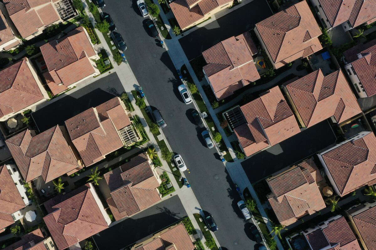 Homes stand in a planned residential community in this aerial photograph taken over Irvine, Calif., on May 6, 2020.