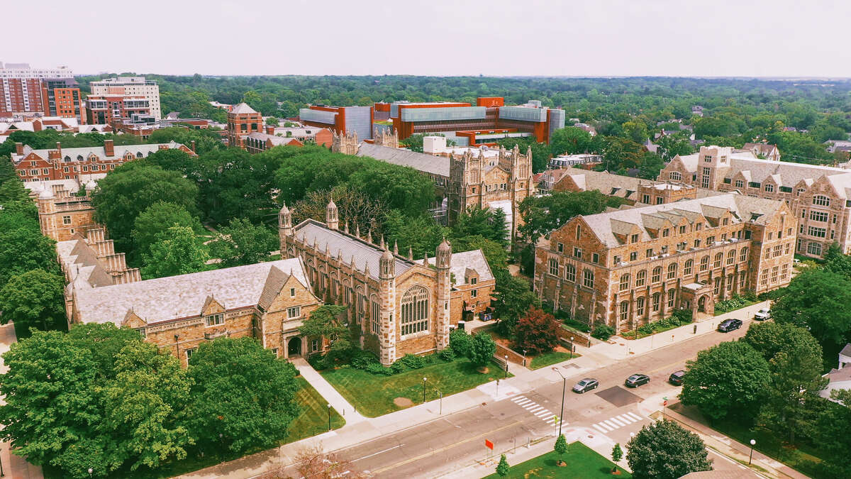 The Law Quadrangle at the University of Michigan Ann Arbor Aerial view. 