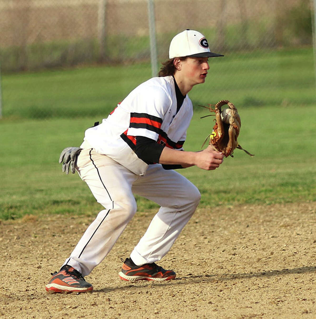 Gillespie shortstop Tristen Wargo gloves a groundball before throwing out a runner in a game against Southwestern earlier this season in Brighton.