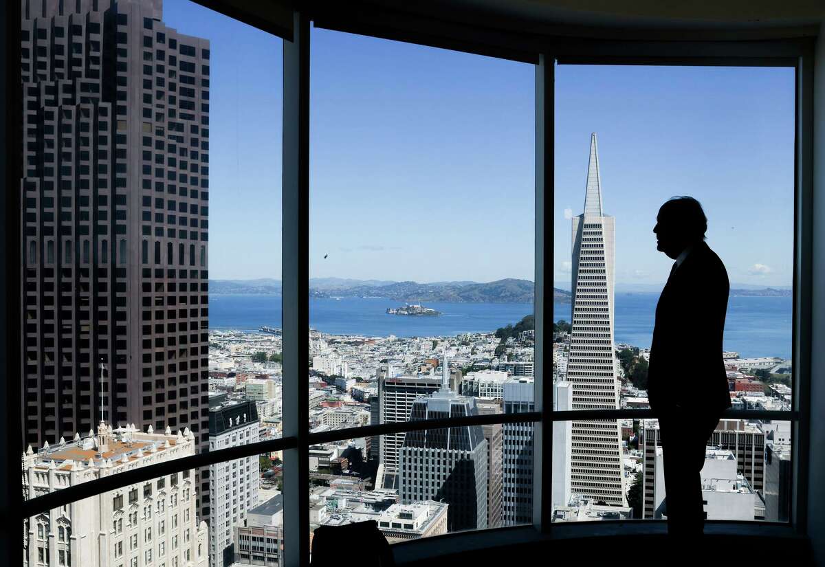 Michael Barker, owner of Barker Pacific Group, looks out from the 41st floor of One Sansome Street in the Financial District of San Francisco.
