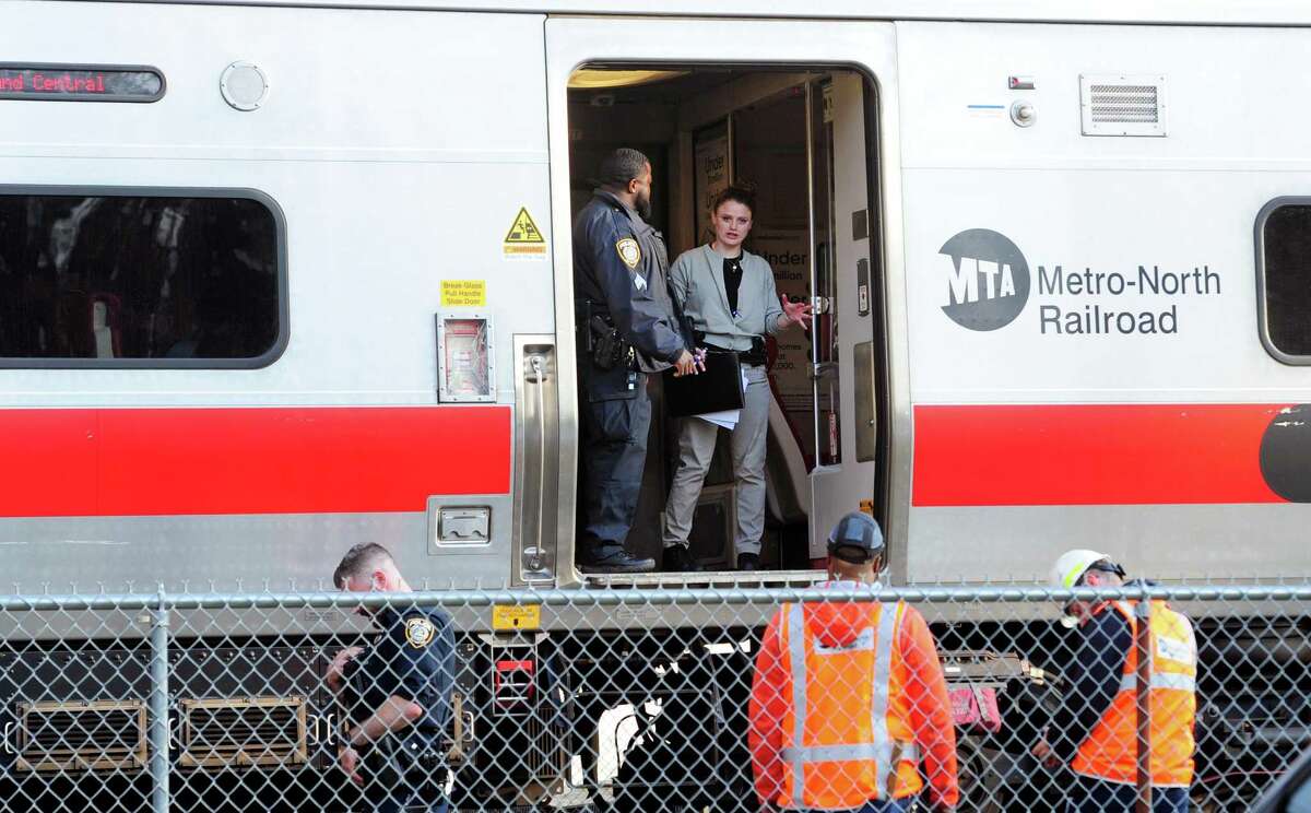 Metro-North police investigate a fatality on the southbound track at the Cos Cob station in Greenwich, Conn., on Wednesday May 4, 2022.