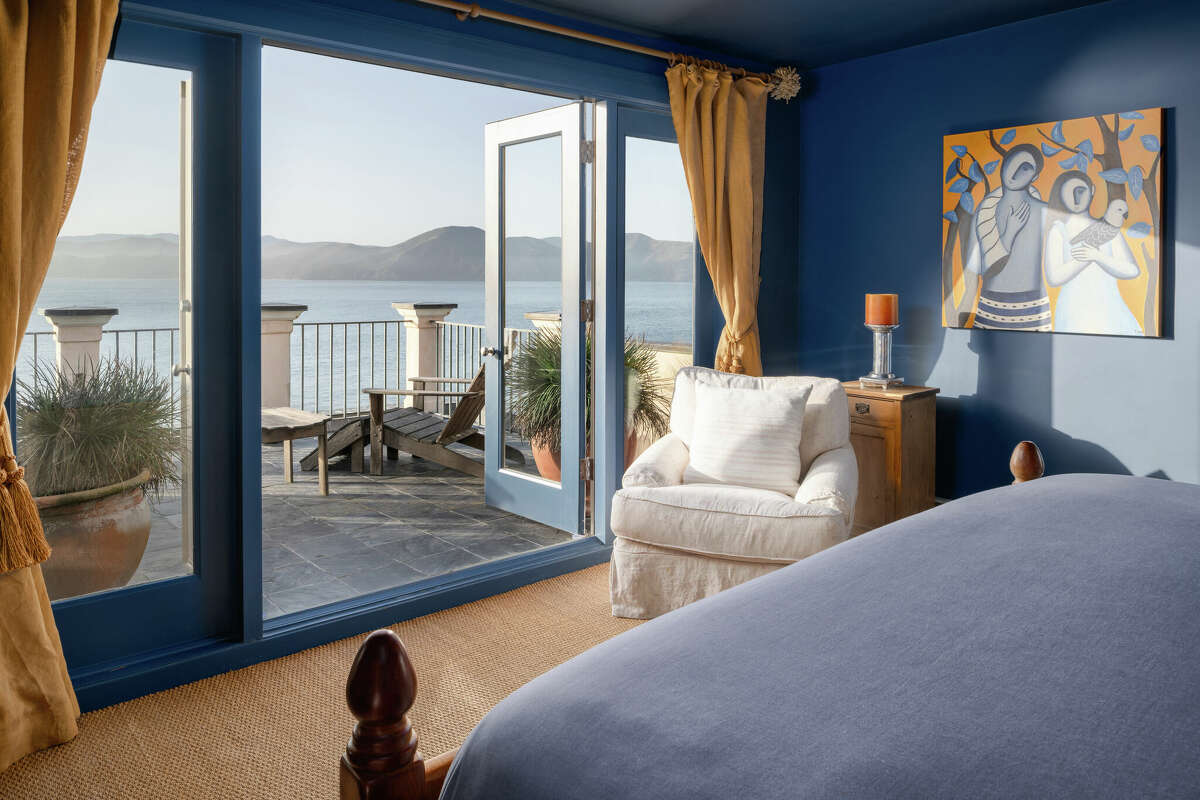 This bedroom opens to a large deck.   
