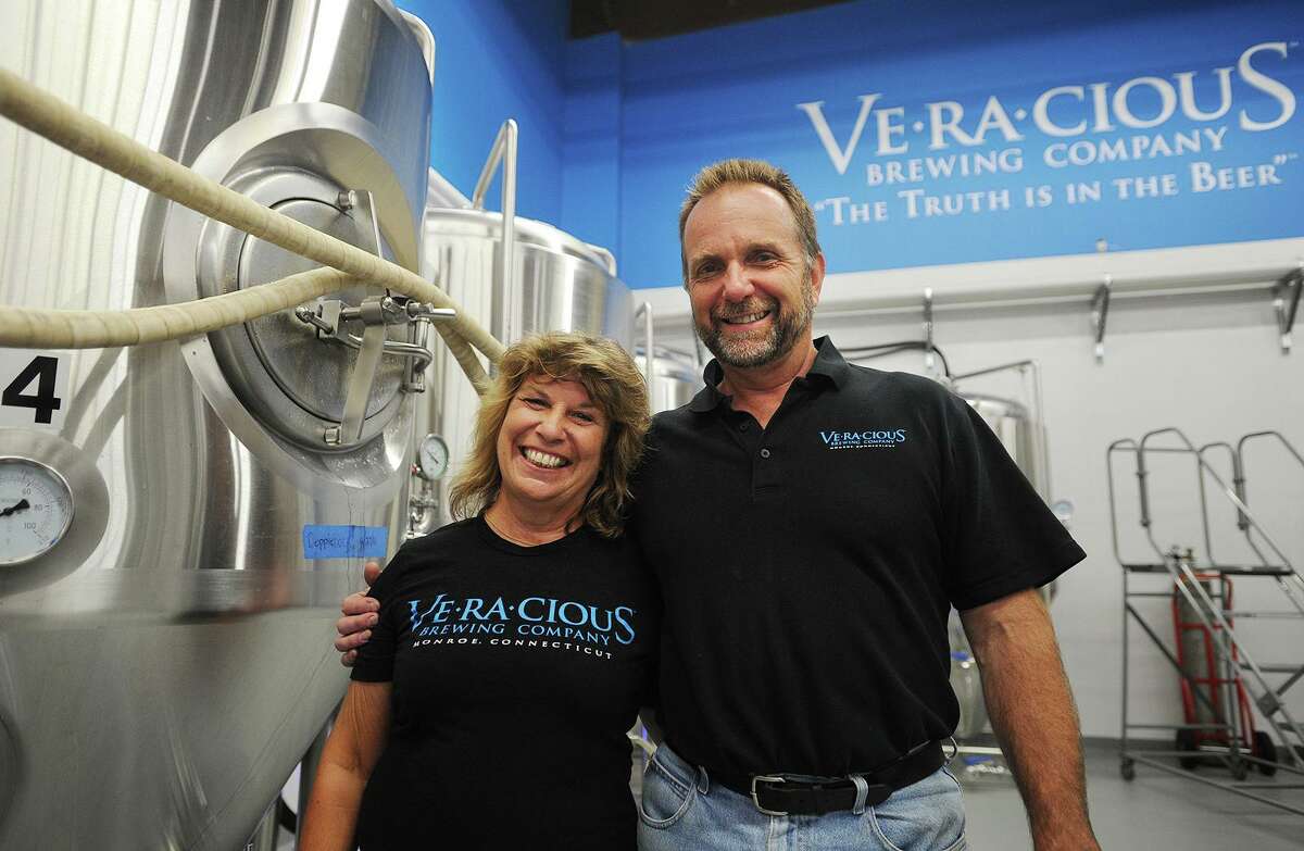 Tess and Mark Samattulski in 2016 in Monroe, Conn.  At the Veracious Brewing Company brewery.