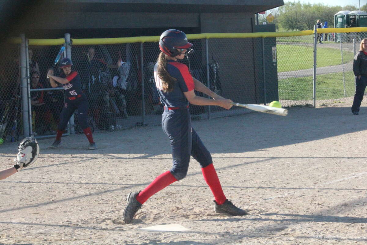 Big Rapids' Cailin Knoop connects on a pitch from Grant during Tuesday's CSAA Gold doubleheader.