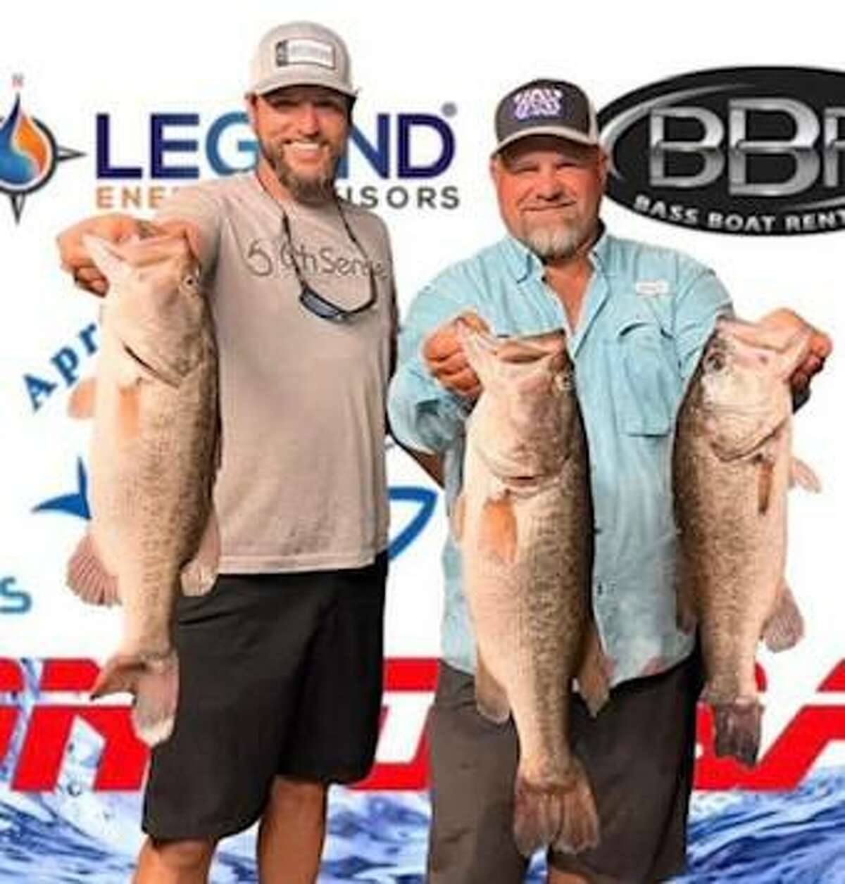 Travis Moore and Taylor Robbins came in first place in the CONROEBASS Tuesday Tournament with a stringer weight of 16.66 pounds. They also had first place big bass weighing 7.45 pounds.