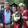 Lindsey Sablosky, with her parents Richard and Lynn Sablosky. Lindsey graduated from Wheelock College despite mounting medical obstacles.