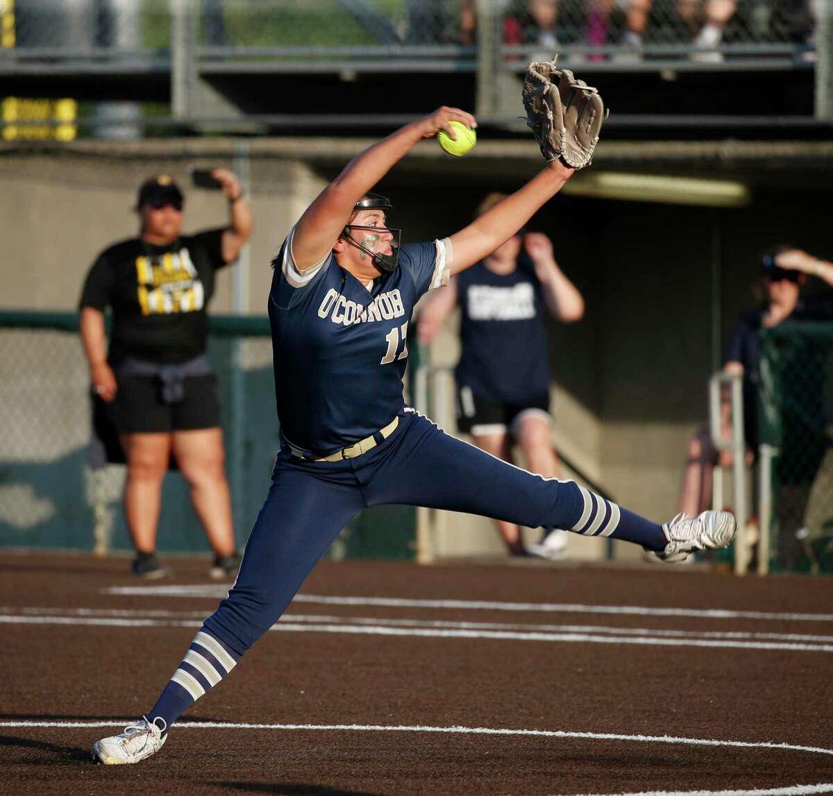 O’Connor pitcher Sammie Portillo (17) delivers a pitch in the first inning In a 6A Regional IV quarterfinals High School Softball where O'Connor defeated Brenann 12-3 at Northside Field on Friday, May 13, 2022.