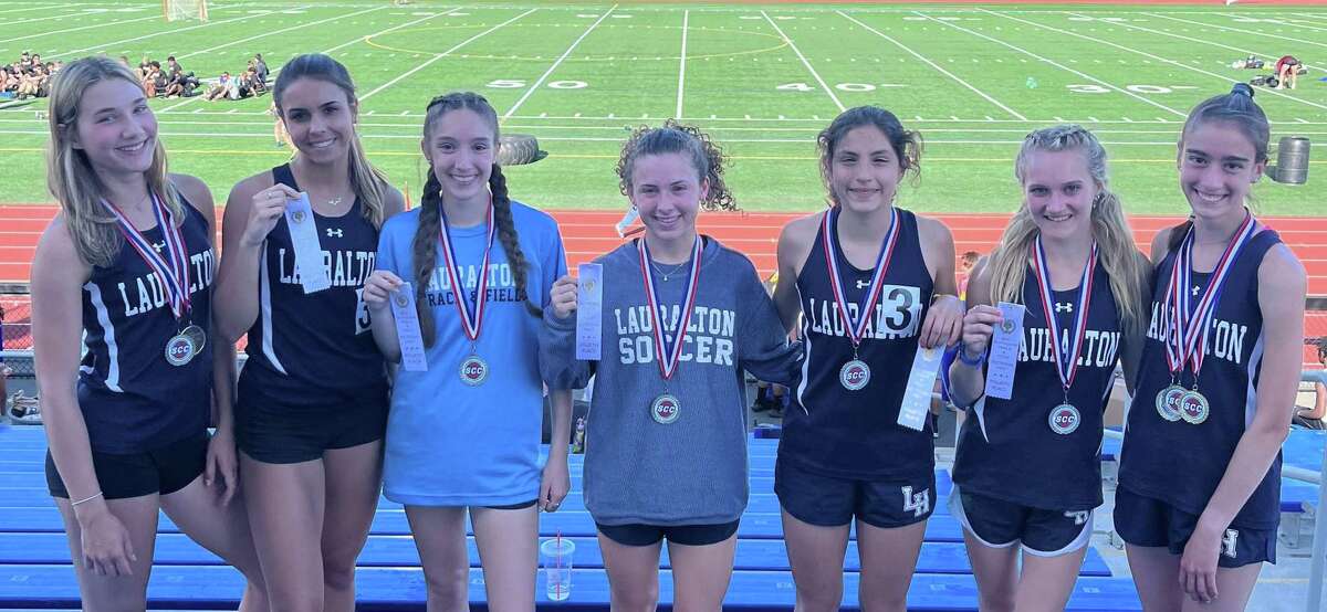Katherine Baisley, Bria Colangelo, Emma Hoffman, Lauren Vitti, Katerina Koutouvides, Carys Cook and Kelly Jones medaled for Lauralton Hall at the SCC East Sectional meet.