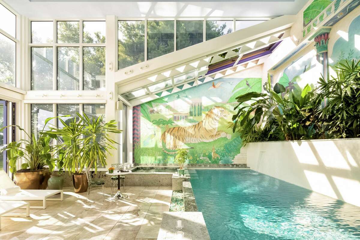 The indoor pool in the home on 11 Bluewater Hill in Westport, Conn.