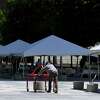 Canopies are erected on Empire State Plaza ahead of Thursday’s CDPHP Workforce Team Challenge on Wednesday, May 18, 2022, in Albany, N.Y.