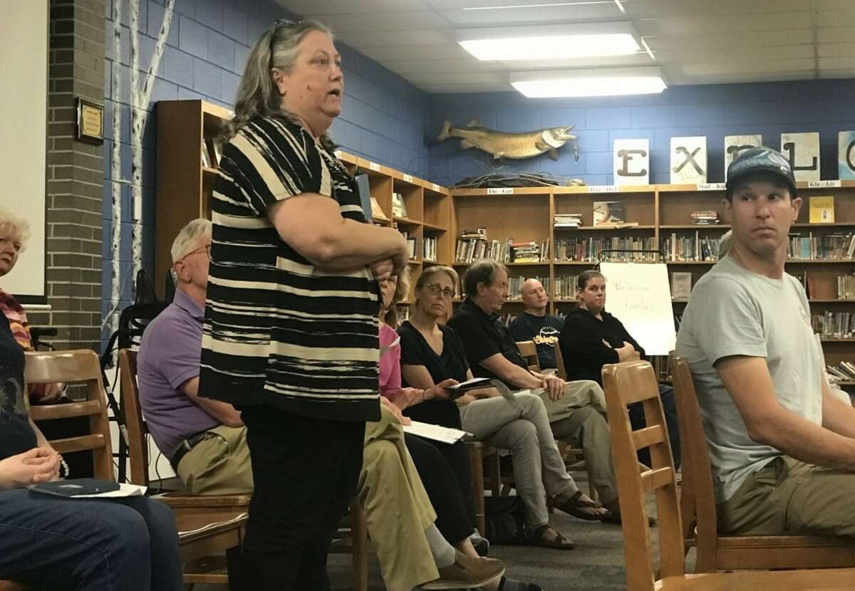 Kris Ivester voices concerns during a Manistee Area Public Schools Board of Education meeting on May 11 over bullying within the district.