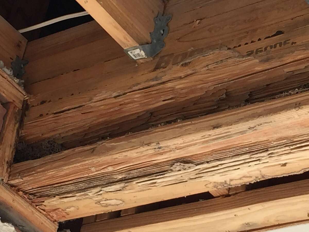 Bart Foster, technical and training director for Beaumont’s Bill Clark Pest Control, said termites caused thousands of dollars in damage for this homeowner after it invaded a porch with beams supporting the homes roof. Photo originally posted in May 2022.