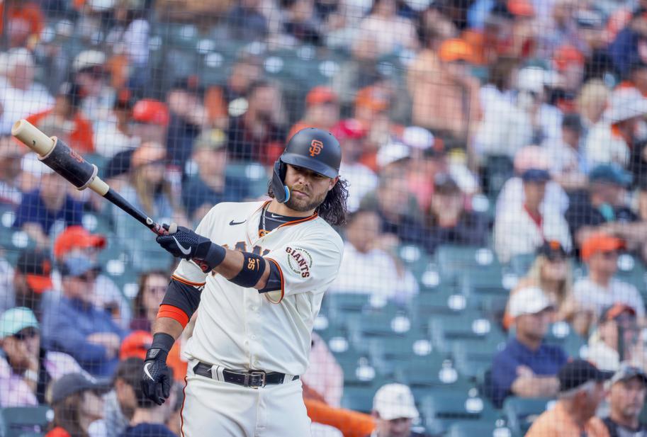 April 09 2022 San Francisco CA, U.S.A. San Francisco shortstop Brandon  Crawford (35) on deck during MLB game between the Miami Marlins and the San  Francisco Giants. The Marlins beat the Giants