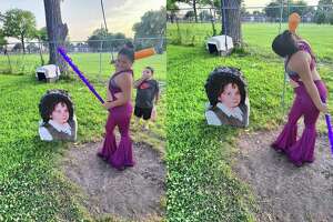 Young Selena fan swings at Yolanda Saldivar piñata for birthday