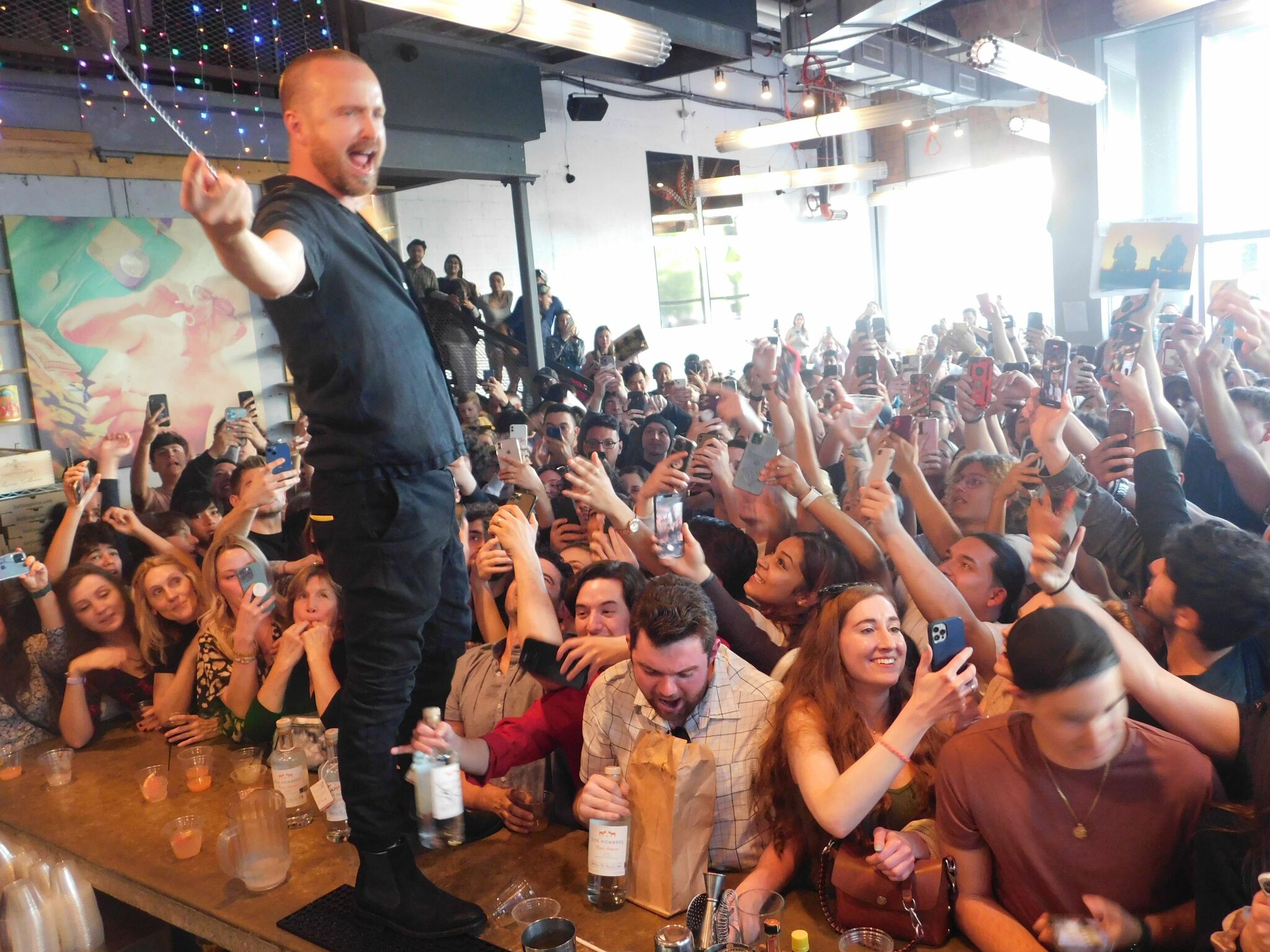 Bryan Cranston Aaron Paul Bartend In Ct To Promote Dos Hombres Mezcal 