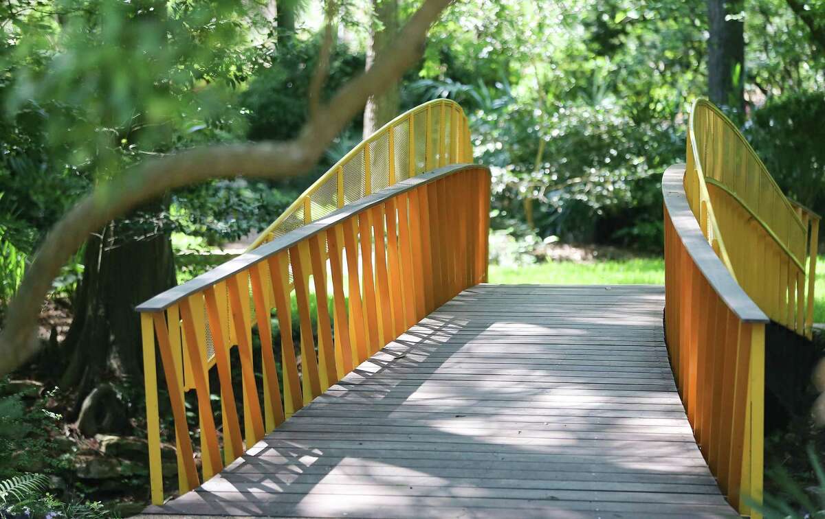 A new footbridge leads to the North dry garden at the John Fairey Garden on Tuesday, May 17, 2022 in Hempstead.