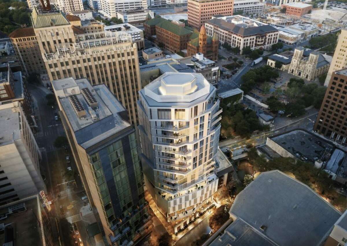 Floodgate, an upcoming mixed-used tower on the San Antonio Riverwalk, hit a milestone in construction on Thursday, May 19, 2022. 