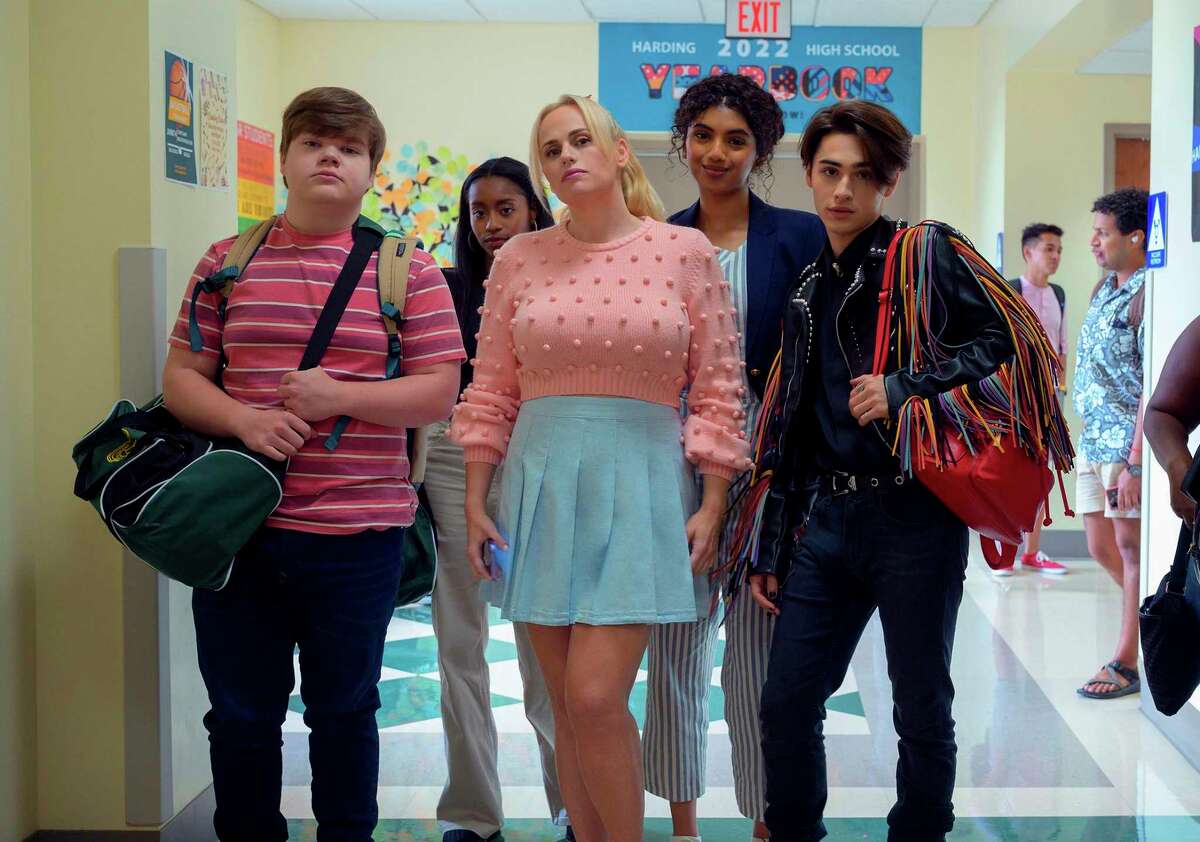 Jeremy Ray Taylor (from left), Rebel Wilson, Avantika and Joshua Colley share a scene from “Senior Year.”