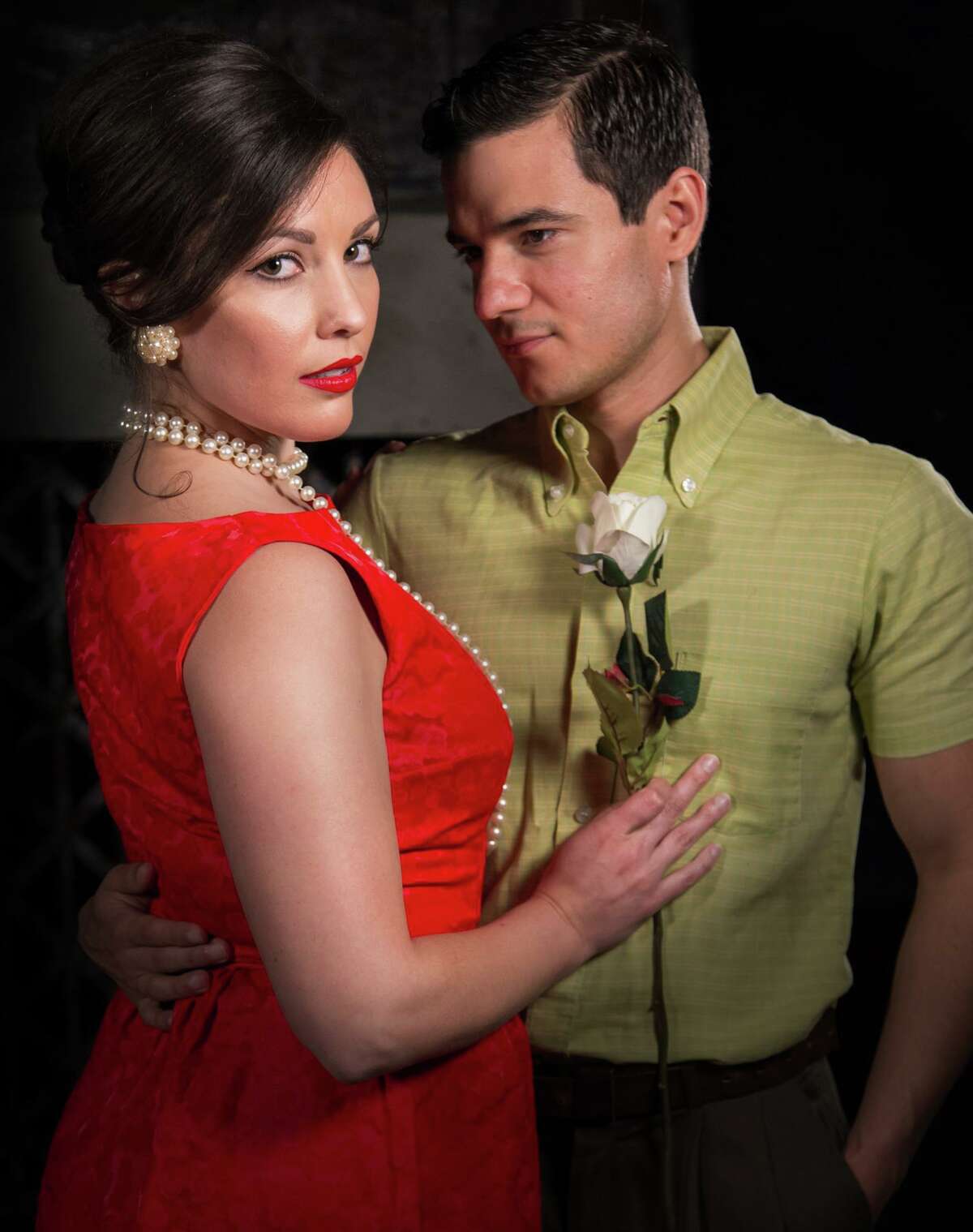 Pictured are Amanda Martinez as Julia and Ricardo Hernandez-Morgan as Mario in Main Street Theater’s “Aunt Julia and the Scriptwriter,” based on the novel by Nobel Prize winner Mario Vargas-Llosa, a play by Caridad Svich.