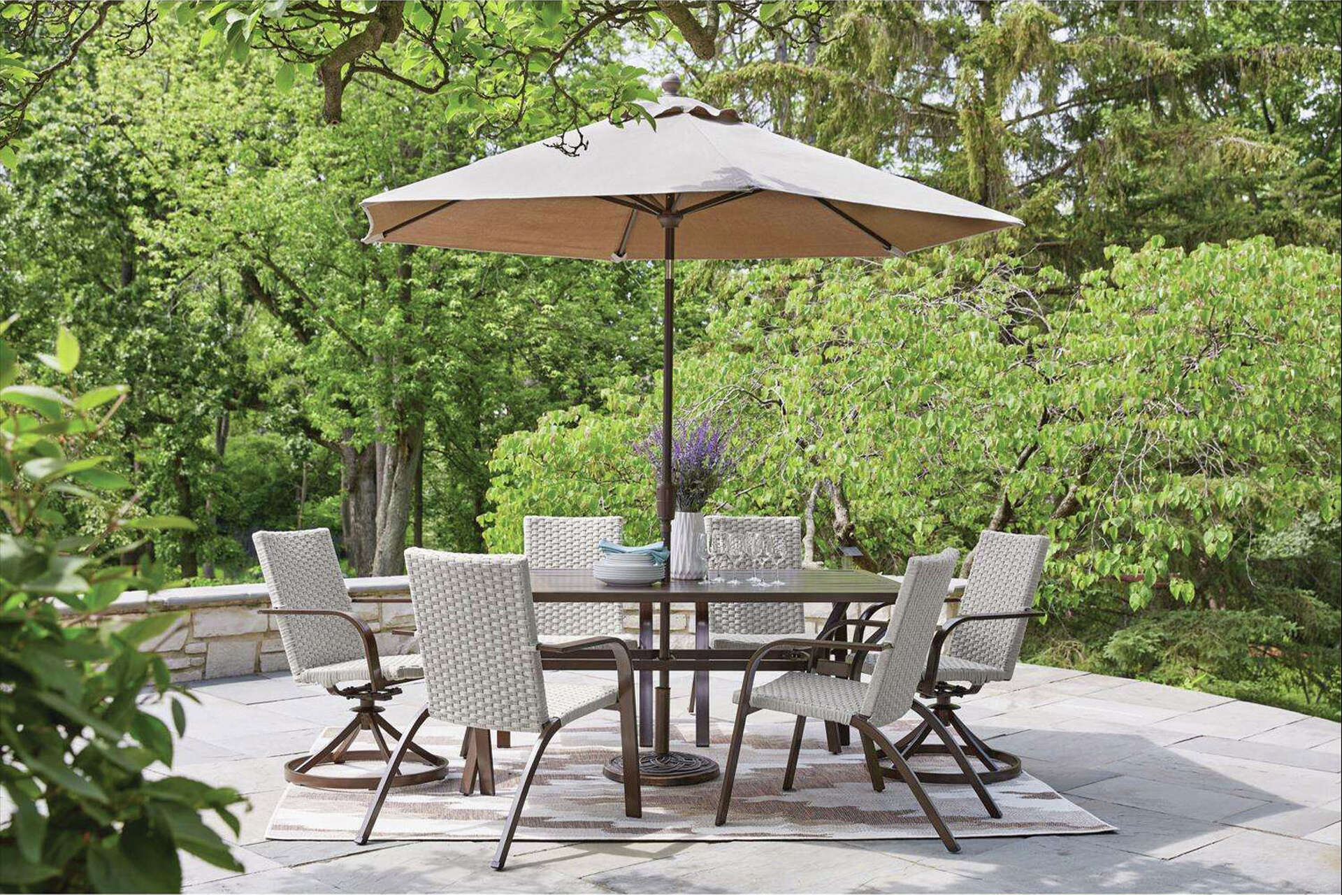 best patio umbrella with weighted base Otryad Square Cantilever Patio Umbrella Base with 4 Wheels for Easy Moving,  Heavy Duty Umbrella Stand Weight in Brown QS-WY690