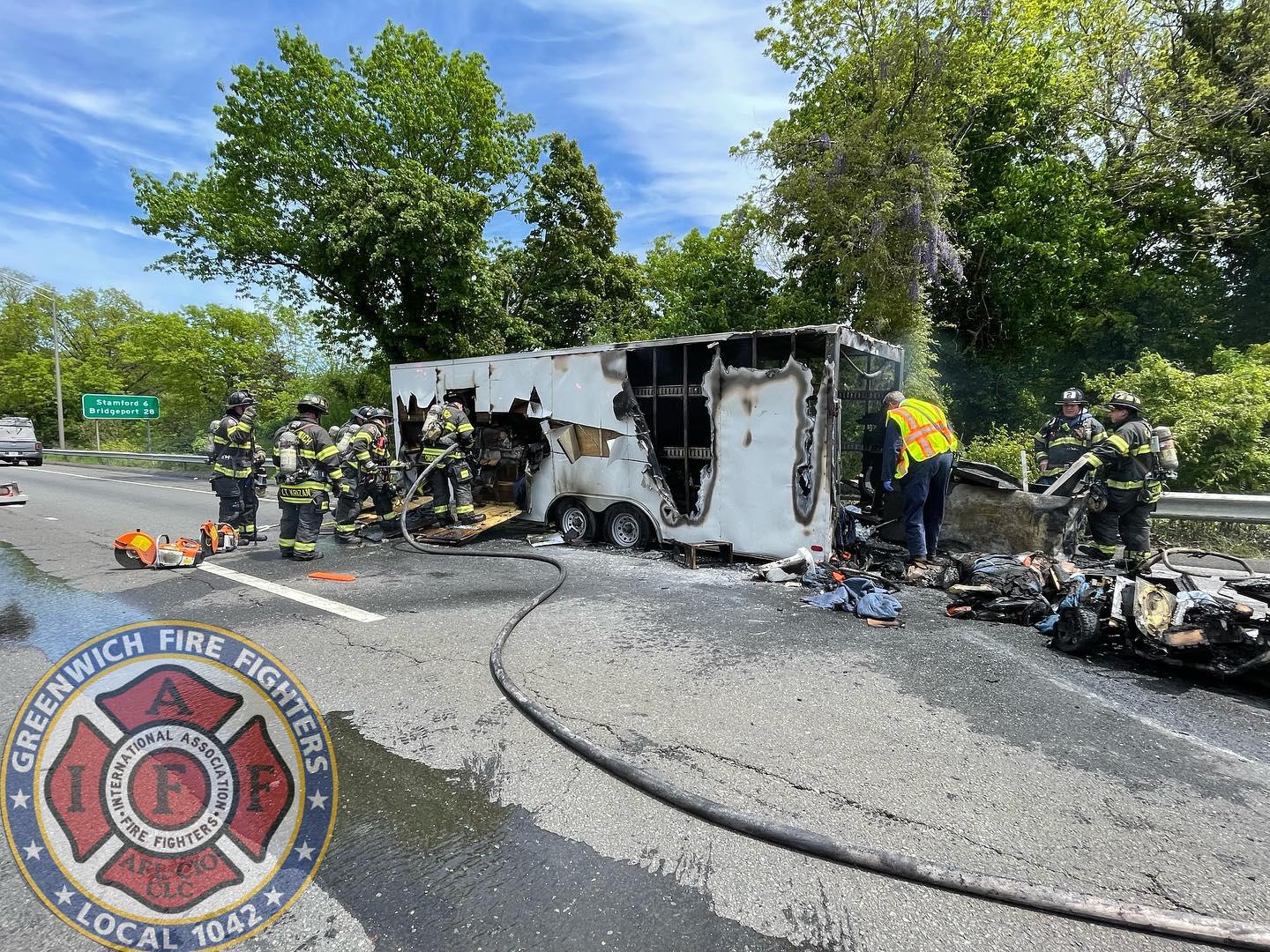 Burning tractor-trailer closed I-95 in Greenwich, fire officials said