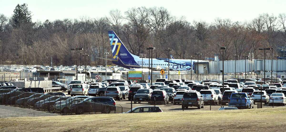 The parking lot at Tweed New Haven Regional Airport in New Haven photographed on March 21, 2022