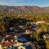 This aerial view shows the commercial center of the new hometown of the Duke and Dutchess of Sussex Harry and Meghan, who purchased the Chateau of Riven Rock in Montecito in June, 2020.