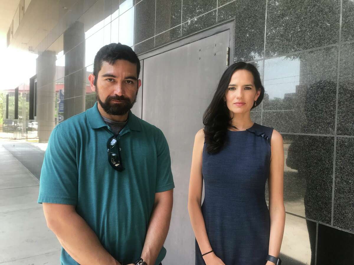 Federal civil rights lawyer Randall Kallinen and two of his clients, Morgan Grice and Maximo Espinal, on Tuesday gathered with civil rights activists outside the downtown Houston federal courtroom for a news conference demanding Hughes recuse himself. 