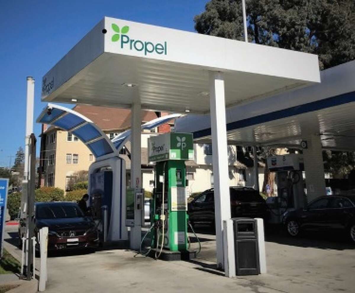 A Propel Fuels kiosk at a Chevron station in Oakland, Calif.