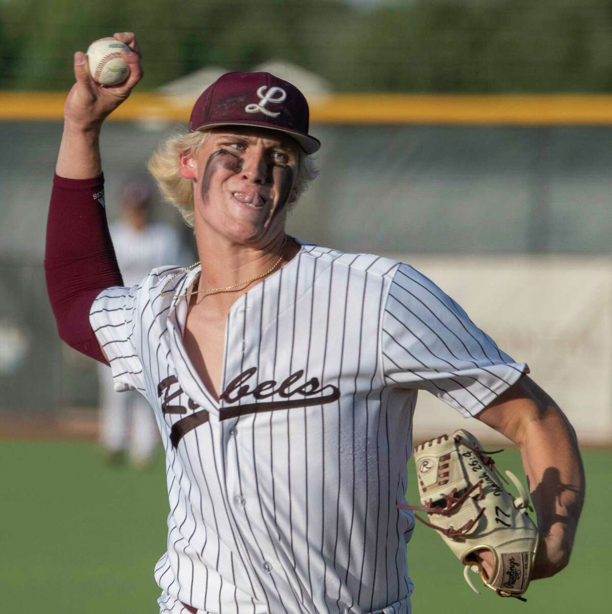 Legacy High's Chase Shores pitches against Keller High during game 1 of the Class 6A regional quarterfinal series 05/19/2022 at Ernie Johnson Field. Tim Fischer/Reporter-Telegram