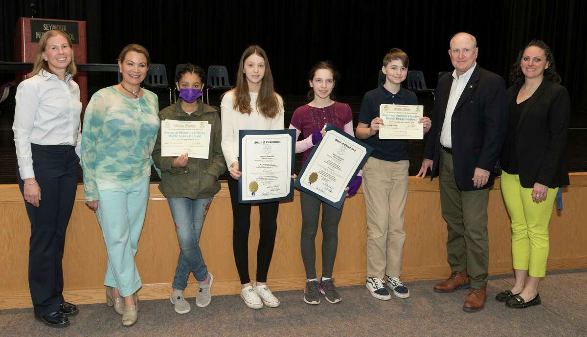 In honor of National Women’s History Month, Senate Republican Leader Kevin Kelly, Senator Eric Berthel and State Representative Nicole Klarides-Ditria hosted an essay contest for 6th grade students at Seymour Middle School.