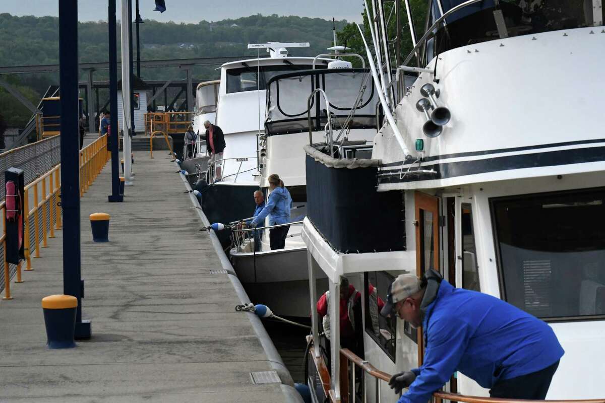 Water levels are raised in Lock E-2 as boats are taken through the lock for the seasonal opening of the Erie Canal navigation season on Friday in Waterford.