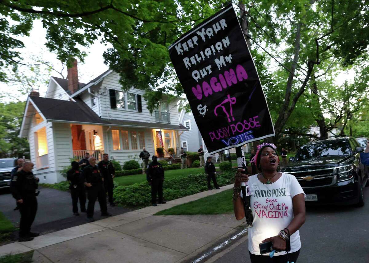 CHEVY CHASE, MARYLAND - MAY 11: Abortion-rights advocates stage a protest outside the home of U.S. Associate Supreme Court Justice Brett Kavanaugh on May 11, 2022 in Chevy Chase, Maryland. In a leaked initial draft majority opinion obtained by Politico and authenticated by Chief Justice John Roberts, Supreme Court Justice Samuel Alito wrote that the cases Roe v. Wade and Planned Parenthood of Southeastern Pennsylvania v. Casey should be overturned, which would end federal protection of abortion rights across the country. (Photo by Kevin Dietsch/Getty Images) *** BESTPIX ***