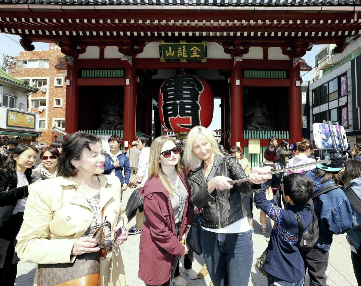 Tourists from overseas visit Tokyo's Asakusa area in March 2016.