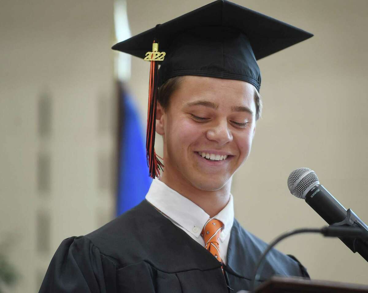 Student Body President Jackson Castelli delivers remarks at the Greenwich Country Day School commencement in Greenwich, Conn. on Friday, May 20, 2022.
