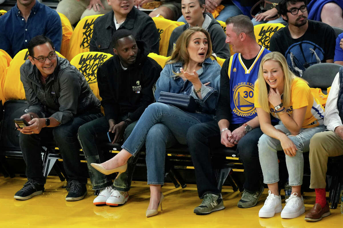 Agent Rich Paul and Adele attend a Golden State Warriors game against the Dallas Mavericks at Chase Center on May 20, 2022 in San Francisco, California.