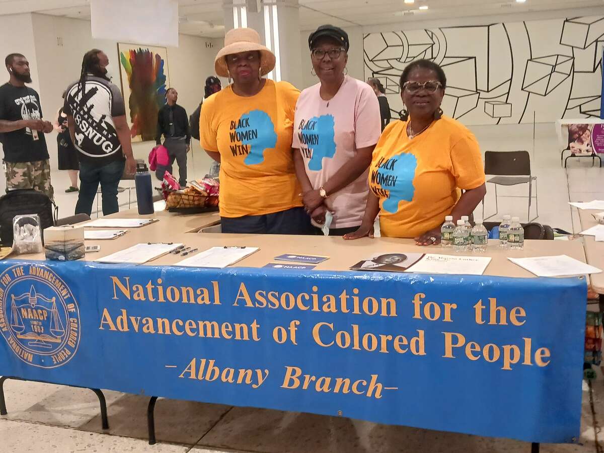 Members of the NAACP Albany Branch: (l-r) Gwen Pope, first vice president; Beverly Ivey, secretary and chair of civic engagement, hosted the event; and Debora Brown-Johnson, president.