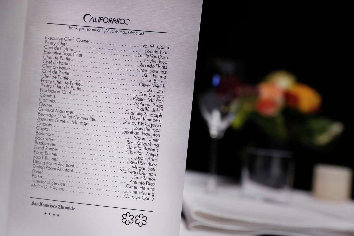 The menu at San Francisco’s Californios lists every employee who works there.