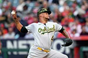 Frankie Montas exits A’s loss after liner strikes pitching hand, X-rays negative