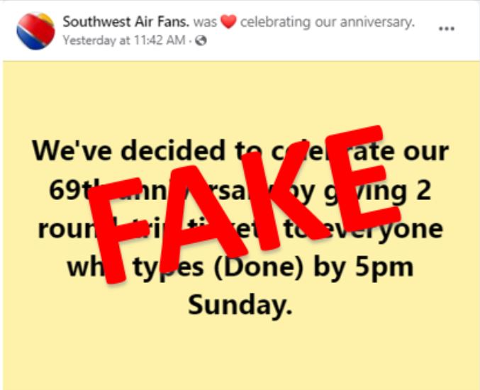 Southwest Airlines ticket scam goes viral on Facebook, prompting alert