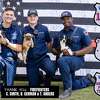 11-week old American pitbull terriers (2 females, 1 male) with Firefighters C. Smith, B.German and T. Anders. 