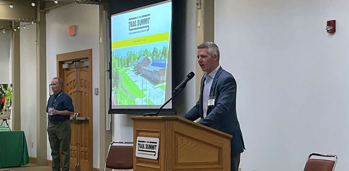 MCT Executive Director SJ Morrison led off the speakers MCT's 2022 Trails Summit in the LeClaire Room at Lewis and Clark Community College Friday.