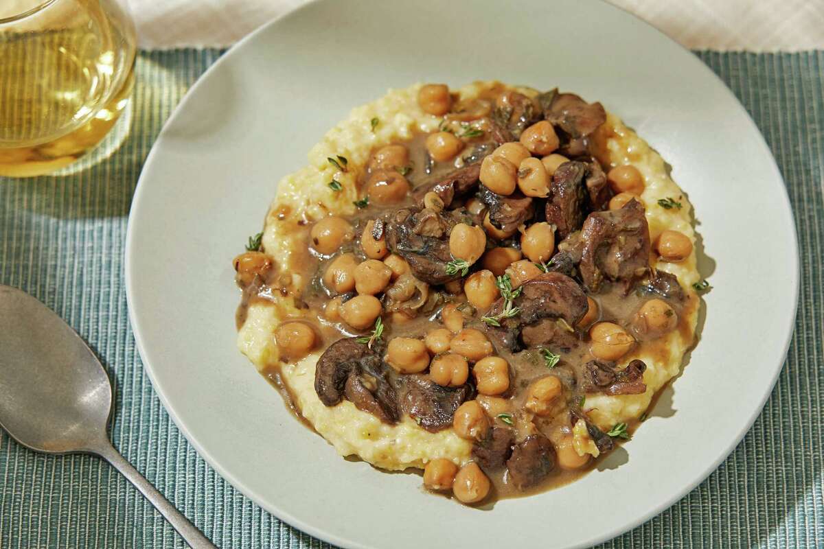 Instant Pot Grits With Mushrooms and Chickpeas.
